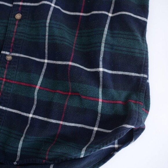 Vintage Eddie Bauer Green Navy Tartan Pattern Bainbridge Flannel Button Up Shirt - Picture 6 of 11